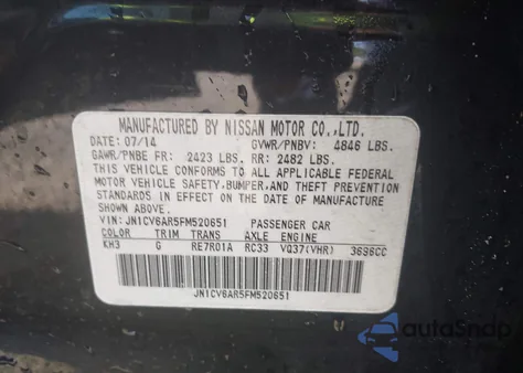 2015 Infiniti Q40 from USA, damaged, VIN JN1CV6AR5FM520651